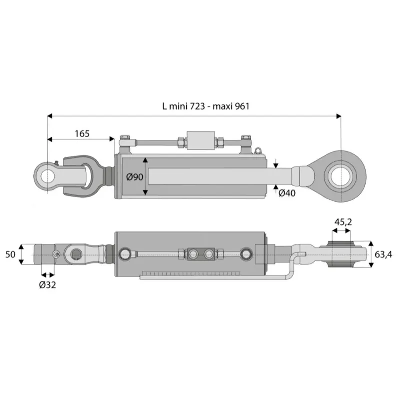 Barre poussée cat3 articulation/crochet 666/906mm Remise