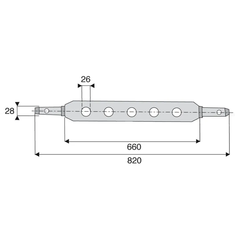 Barre à trous cat.2 Ø28mm 7 trous Ø26mm 820x660mm Usine Directe
