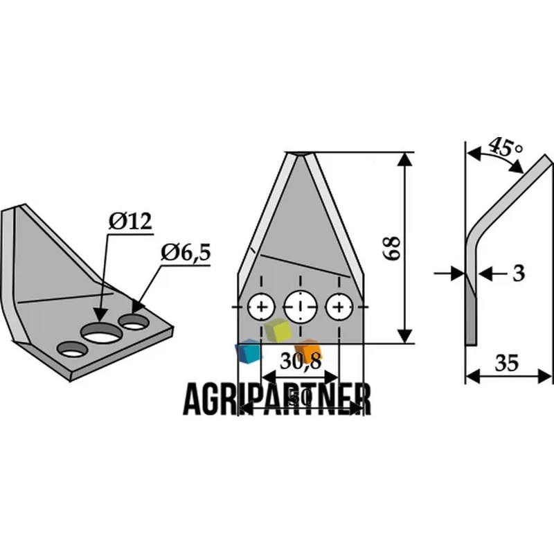 Pas Cher Couteau Ø12/6,5mm 69x50x3 droit mélangeuse STRAUTMANN