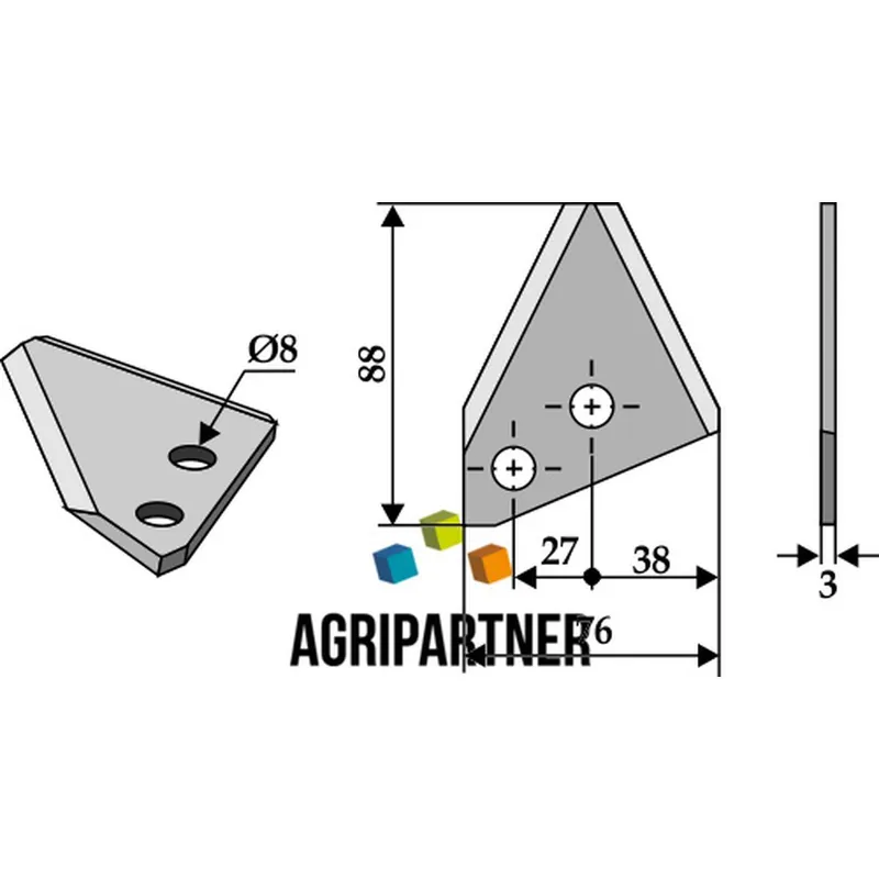 Couteau Ø8mm 88x76x3mm mélangeuse AGM Nouveauté