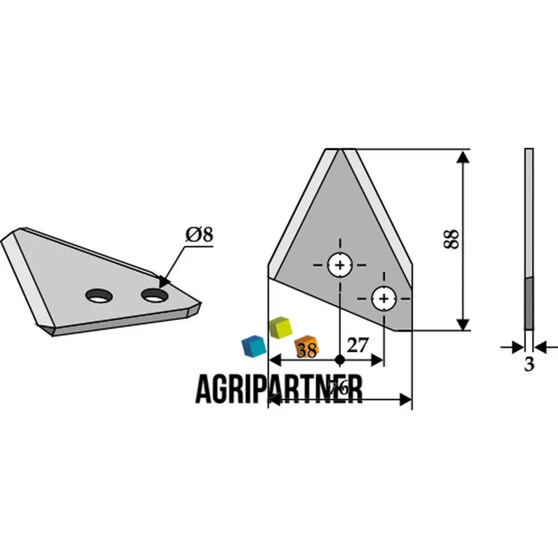Couteau Ø8mm entraxe 27mm mélangeuse AGM Certifié