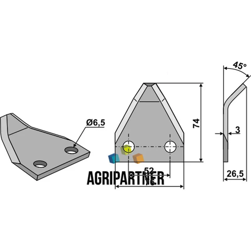 Couteau Ø6,5mm 74x76x3mm mélangeuse SEKO ZAGO Commander Vite