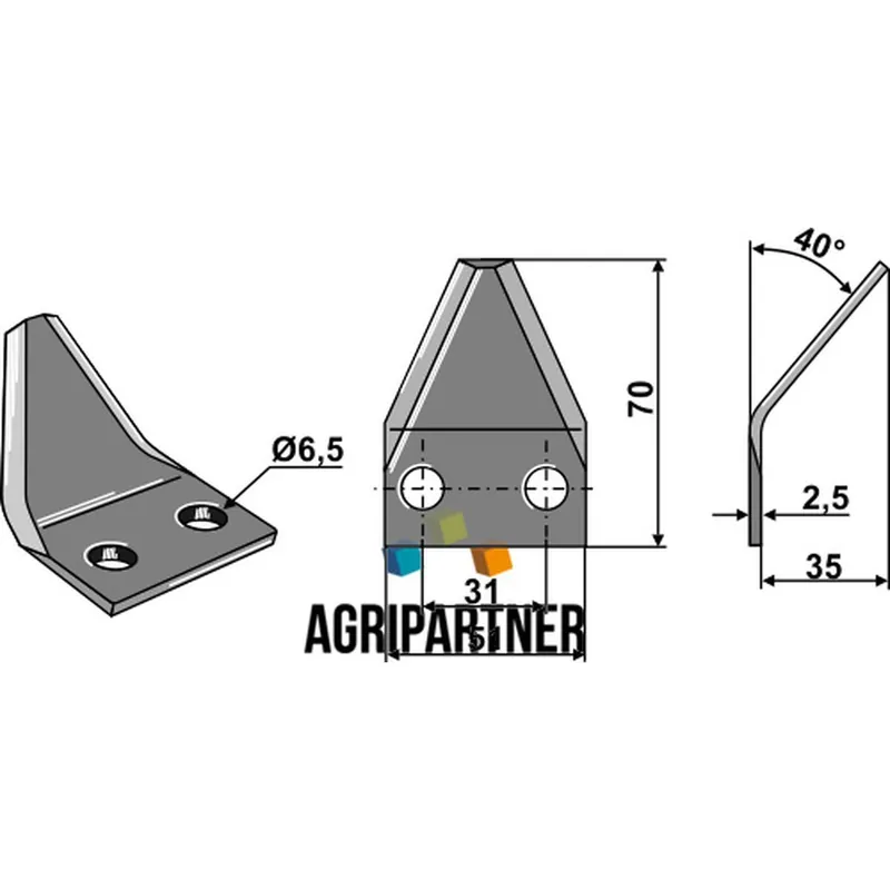 Marque Couteau Ø6,5mm 70mm mélangeuse LUCLAR SGARIBOLDI MUTTI