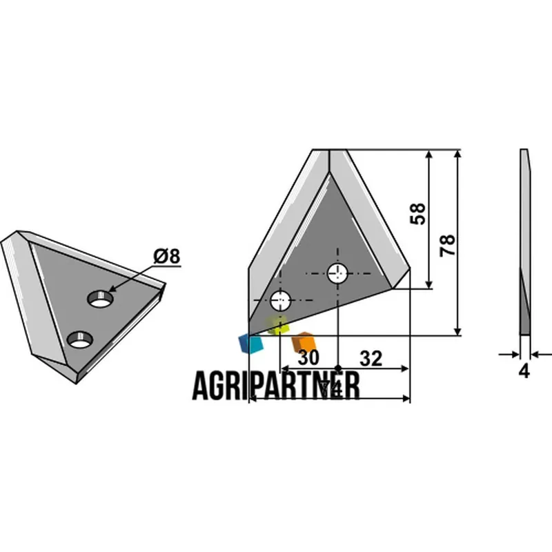 Couteau Ø8mm 78x74x4mm mélangeuse AGM Populaire