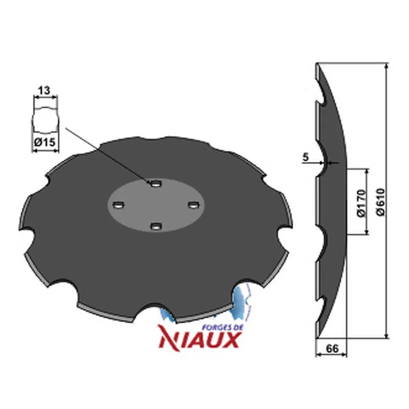 Vente Directe Disque crénelé TCS-DIS-503 Agrisem NIAUX 200 4 trous 610x5