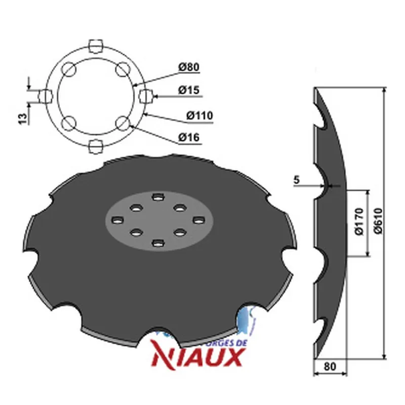 Paiement Sécurisé Disque crénelé TCS-DIS-503 Agrisem NIAUX 200 8 trous 610x5