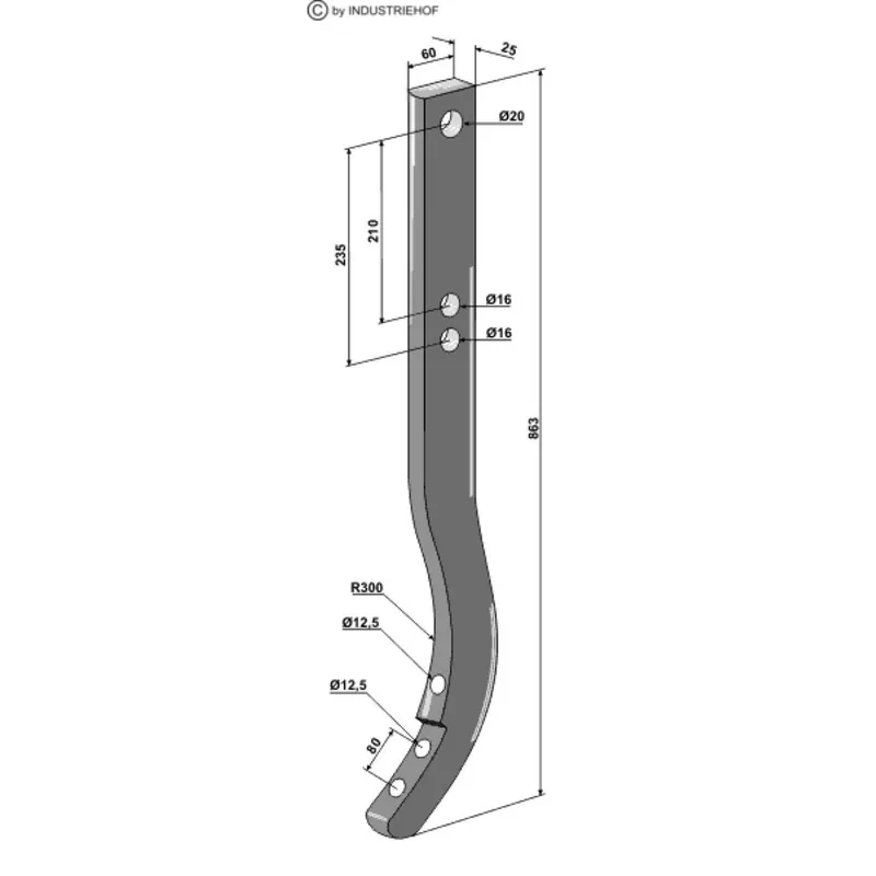 Etançon 76250 dent rigide cultivateur DALBO 60x25mm droit Remise