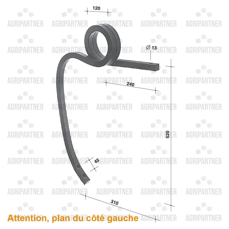 Offre Limitée Dent spire queue de cochon carré 25X25 gauche 495mm déchaumeur à dents