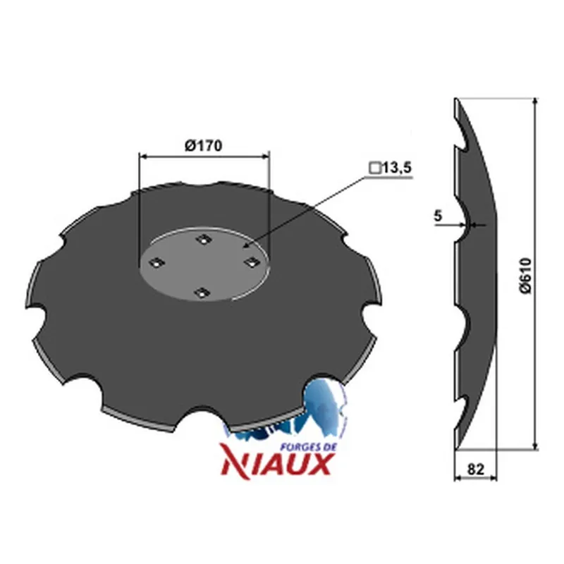Disque R18120080 crénelé MASCHIO NIAUX 200 610X5mm 4 trous Expédition Rapide