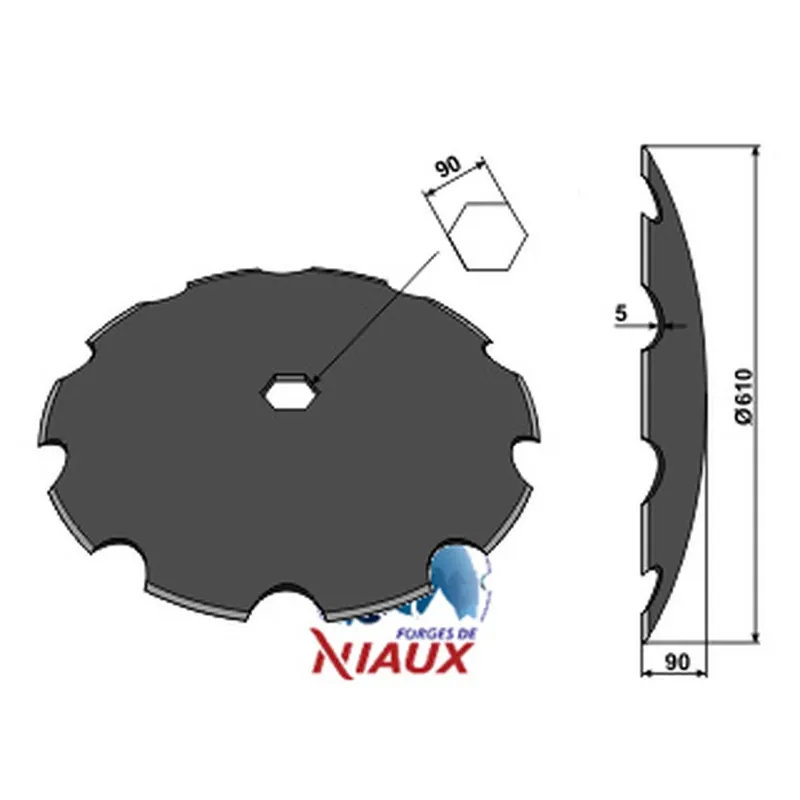 Disque crénelé 610x5 alésage hexagonal 90mm NIAUX 200 Meilleure Vente